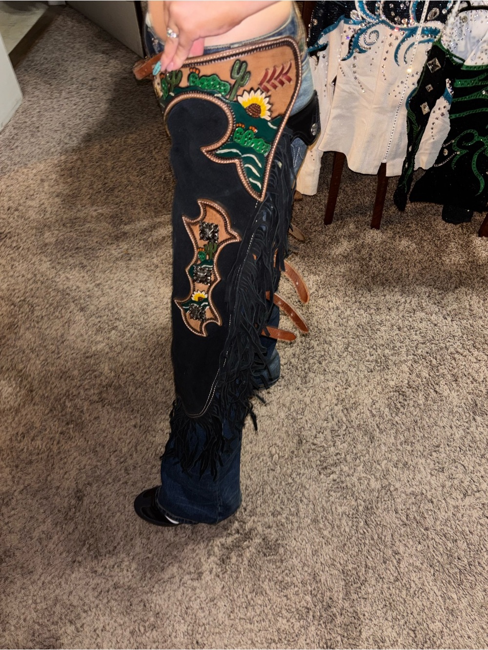 Women’s Black Rodeo Chinks with Brown & Green Embroidery
